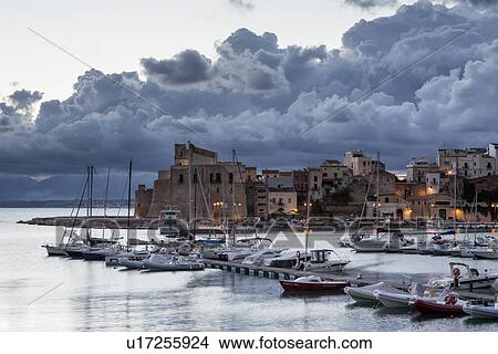 Castellammare al Golfo at dawn, Sicily, Italy View Large Photo Image Picture - Castellammare al Golfo at dawn, Sicily, Italy. Fotosearch