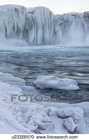 Godafoss waterfall frozen in winter, Iceland View Large Photo Image Stock Image - Godafoss waterfall frozen in winter, Iceland. Fotosearch