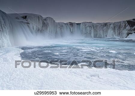Godafoss waterfall frozen in winter, Iceland View Large Photo Image Stock Image - Godafoss waterfall frozen in winter, Iceland. Fotosearch