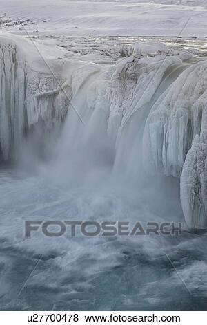 Godafoss waterfall frozen in winter, Iceland View Large Photo Image Stock Photo - Godafoss waterfall frozen in winter, Iceland. Fotosearch