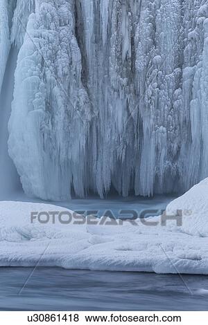 Godafoss waterfall frozen in winter, Iceland View Large Photo Image Stock Photo - Godafoss waterfall frozen in winter, Iceland. Fotosearch
