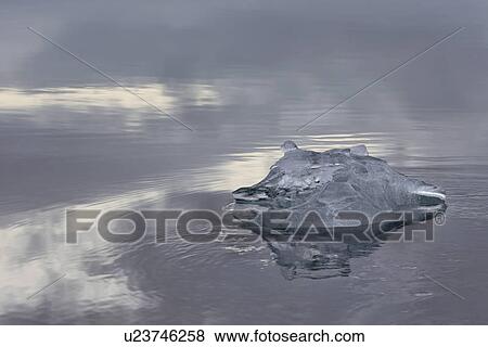 Stock Photo - Iceberg detail with reflection, Jokulsarlon lagoon sunrise, Icel. Fotosearch