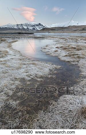 Stock Image - Lagoon at Grundarfjordur in winter, Snaefellnes, Iceland. Fotosearch