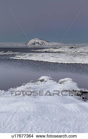 Picture - Lake Myvatn in winter snow, Iceland. Fotosearch