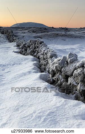 Stock Photograph - Myvatn in winter snow, Iceland. Fotosearch