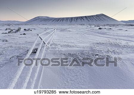 Stock Photography - Myvatn volcanic crater in winter snow, Iceland. Fotosearch