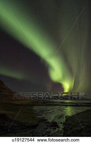 Picture - Northern lights over Grundarfjordur, Snaefellnes, Iceland. Fotosearch