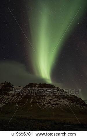 Stock Image - Northern lights over Grundarfjordur, Snaefellnes, Iceland. Fotosearch