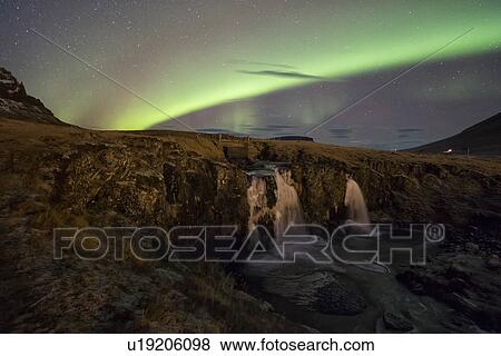 Northern lights over Grundarfjordur, Snaefellnes, Iceland View Large Photo Image Stock Photo - Northern lights over Grundarfjordur, Snaefellnes, Iceland. Fotosearch