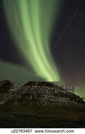 Stock Photo - Northern lights over Grundarfjordur, Snaefellnes, Iceland. Fotosearch