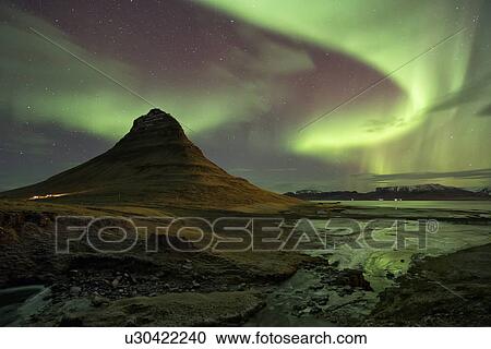 Northern lights over Kirkjufell mountain, Grundarfjordur, Snaef View Large Photo Image Stock Image - Northern lights over Kirkjufell mountain, Grundarfjordur, Snaef. Fotosearch