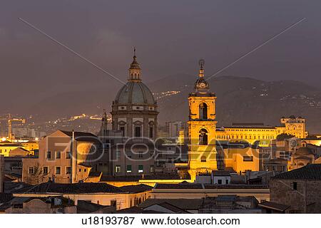 Stock Photo - Palermo city view at dawn, Sicily, Italy. Fotosearch