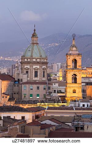 Palermo city view at dawn, Sicily, Italy View Large Photo Image Stock Photo - Palermo city view at dawn, Sicily, Italy. Fotosearch