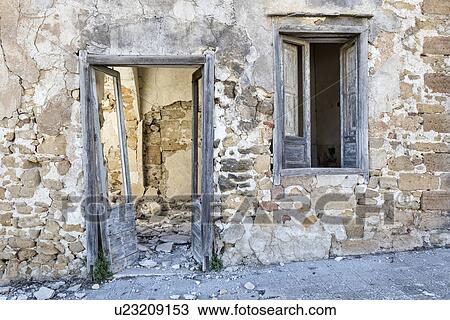 Stock Image - Poggioreale street detail of earthquake destruction, Sicily, Ita. Fotosearch