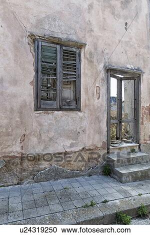 Stock Image - Poggioreale street detail of earthquake destruction, Sicily, Ita. Fotosearch