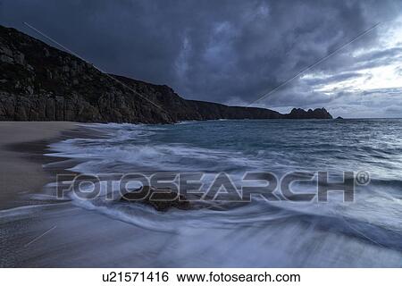 Porthcurno beach at sunrise, Cornwall, England View Large Photo Image Stock Photograph - Porthcurno beach at sunrise, Cornwall, England. Fotosearch
