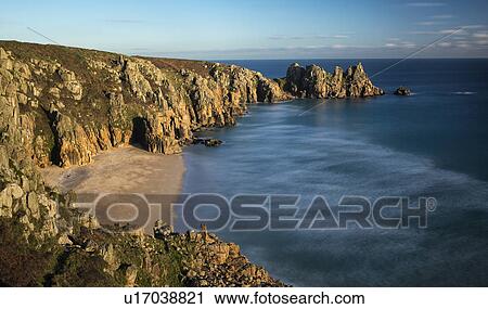 Porthcurno beach at sunset, Cornwall, England View Large Photo Image Stock Image - Porthcurno beach at sunset, Cornwall, England. Fotosearch
