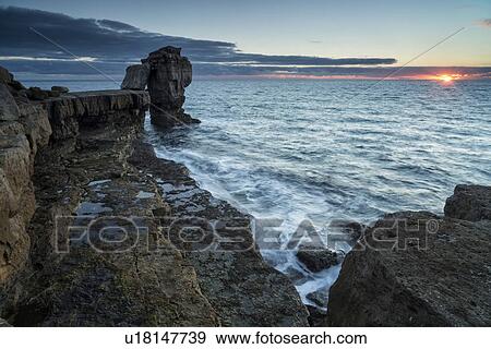 Pulpit Rock at sunset, Portland, Dorset, England View Large Photo Image Stock Photo - Pulpit Rock at sunset, Portland, Dorset, England. Fotosearch