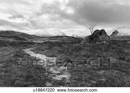 Stock Image - Rannoch moor at sunset, Glen Coe, Scotland. Fotosearch