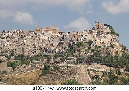 Scenic view of Calascibetta hilltop town, Sicily, Italy View Large Photo Image Stock Photo - Scenic view of Calascibetta hilltop town, Sicily, Italy. Fotosearch