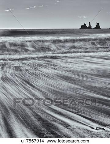 Picture - Sea stacks and beach, Reynisdrangar, Iceland. Fotosearch