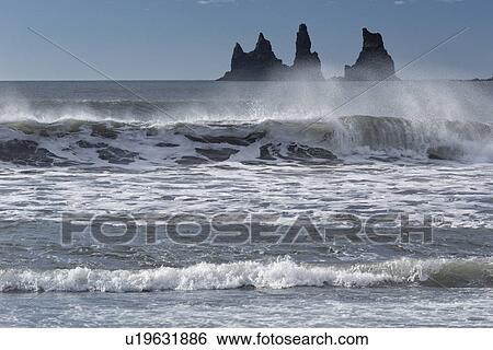 Sea stacks and beach, Reynisdrangar, Iceland View Large Photo Image Stock Photograph - Sea stacks and beach, Reynisdrangar, Iceland. Fotosearch