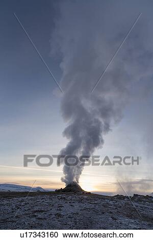 Steam columns from geothermal fumaroles at sunset, Krafla, Icela View Large Photo Image Stock Image - Steam columns from geothermal fumaroles at sunset, Krafla, Icela. Fotosearch