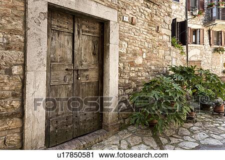 Stock Image - Street detail: piazza, MonteCastello di Vibio, Umbria, Italy. Fotosearch