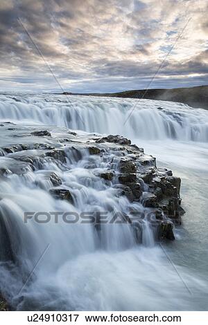Stock Photo - Sunrise at Gullfoss, Iceland. Fotosearch