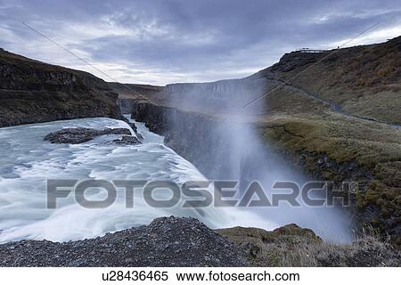 Sunset at Gullfoss, Iceland View Large Photo Image Stock Photography - Sunset at Gullfoss, Iceland. Fotosearch