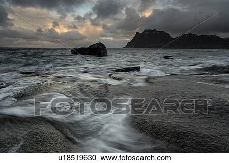 Tidal pools and waves, Uttakveir at sunset, Norway View Large Photo Image Stock Image - Tidal pools and waves, Uttakveir at sunset, Norway. Fotosearch