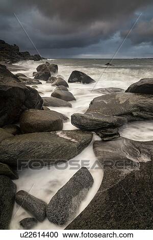 Tidal pools and waves, Uttakveir at sunset, Norway View Large Photo Image Stock Image - Tidal pools and waves, Uttakveir at sunset, Norway. Fotosearch