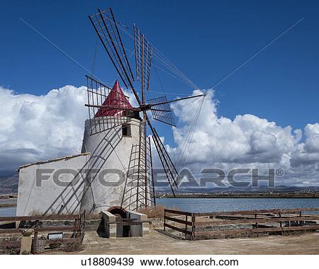 Windmills at Trapani saline pans, Sicily, Italy View Large Photo Image Stock Photo - Windmills at Trapani saline pans, Sicily, Italy. Fotosearch