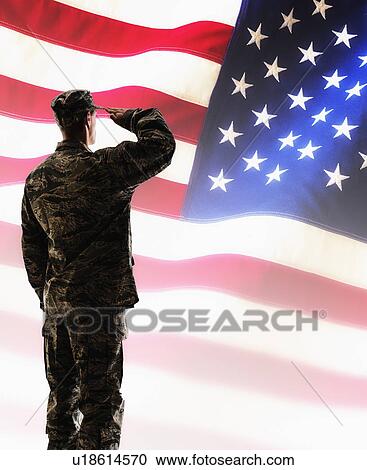 Army soldier saluting in front of American flag View Large Photo Image Stock Image - Army soldier saluting in front of American flag. Fotosearch