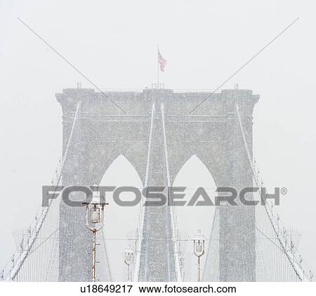 Stock Photo - Brooklyn Bridge in winter. Fotosearch
