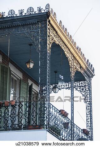 Stock Photo - Low angle view of ornate balcony. Fotosearch