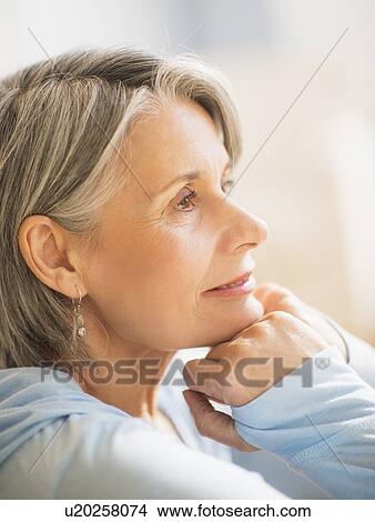 Picture - Portrait of pensive woman. Fotosearch