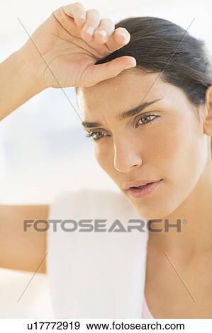 Stock Photo - Portrait of tired woman. Fotosearch