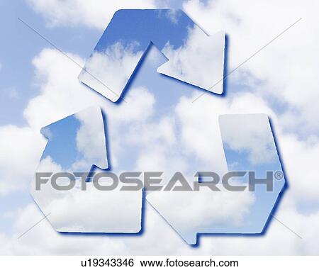 Stock Photograph - Recycling sign on cloudy sky. Fotosearch