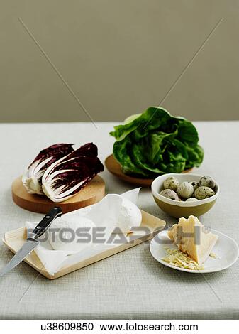 Bocconcini cheese, radicchio, butter lettuce, quail eggs and parmesan View Large Photo Image Stock Image - Bocconcini cheese, radicchio, butter lettuce, quail eggs and parmesan. Fotosearch