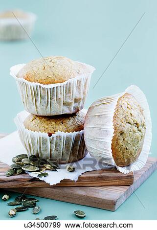 Bran muffins with pumpkin seeds View Large Photo Image Stock Photo - Bran muffins with pumpkin seeds. Fotosearch