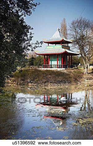 Stock Image - Chinese style pagoda, London, England, UK. Fotosearch