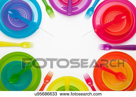 Colourful plastic plates, cups, bowls, spoons and forks View Large Photo Image Stock Image - Colourful plastic plates, cups, bowls, spoons and forks. Fotosearch
