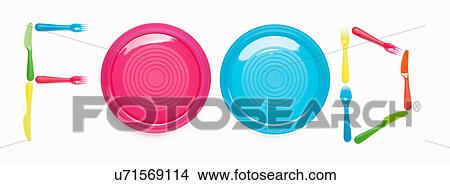 FOOD written with plastic cutlery and plates View Large Photo Image Picture - FOOD written with plastic cutlery and plates. Fotosearch