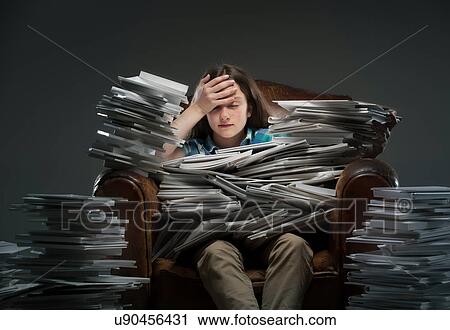 Girl sitting in leather armchair with piles of books View Large Photo Image Stock Image - Girl sitting in leather armchair with piles of books. Fotosearch
