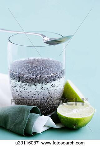 Health drink with chia seeds and lime View Large Photo Image Stock Photo - Health drink with chia seeds and lime. Fotosearch