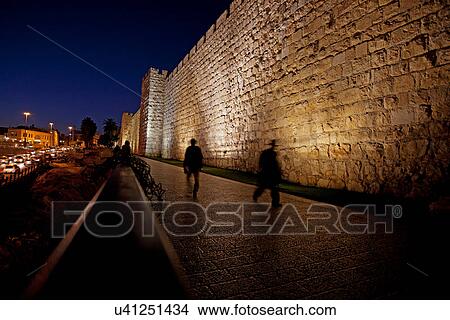 Jerusalem, Old City. The illuminated walls at night, Israel View Large Photo Image Picture - Jerusalem, Old City. The illuminated walls at night, Israel. Fotosearch