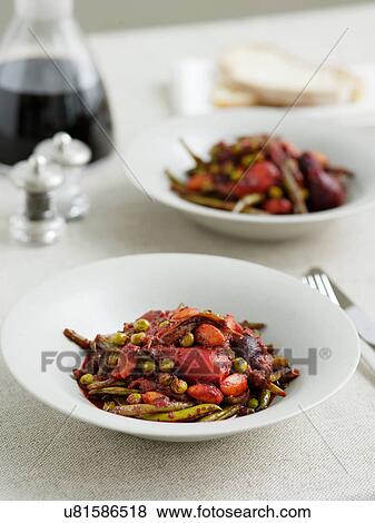 Stock Photo - Salad of braised beetroot, peas and beans. Fotosearch