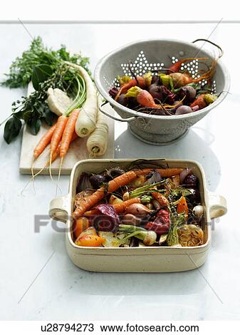 Stock Image - Selection of baked vegetables. Fotosearch