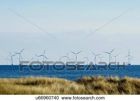 Stock Image - Windfarm at sea, Denmark. Fotosearch